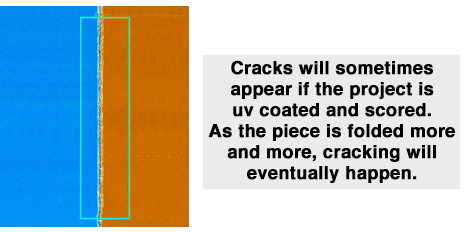 Example of cracking along score line of a project printed on card stock with folding score.