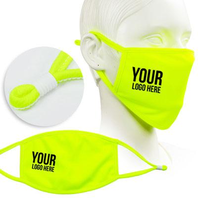 fluorescent yellow face mask screen printed with company logo