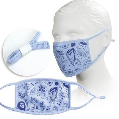 light blue youth face mask with screen printed logo or design