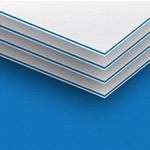 Premium 32pt business card showcasing a vibrant blue-colored core edge, creating an eye-catching and professional contrast against the crisp white surface