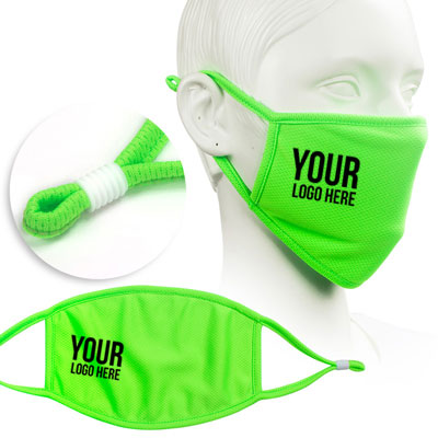 fluorescent green face mask screen printed with company logo