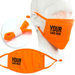 fluorescent orange face mask screen printed with company logo