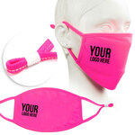 fluorescent pink face mask screen printed with company logo