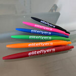 company pens printed with logo on soft touch pen in assorted colors